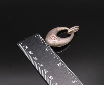 ELLE 925 Silver  Vintage Single Ruby Accent Tote Purse Motif Pendant  PT21824