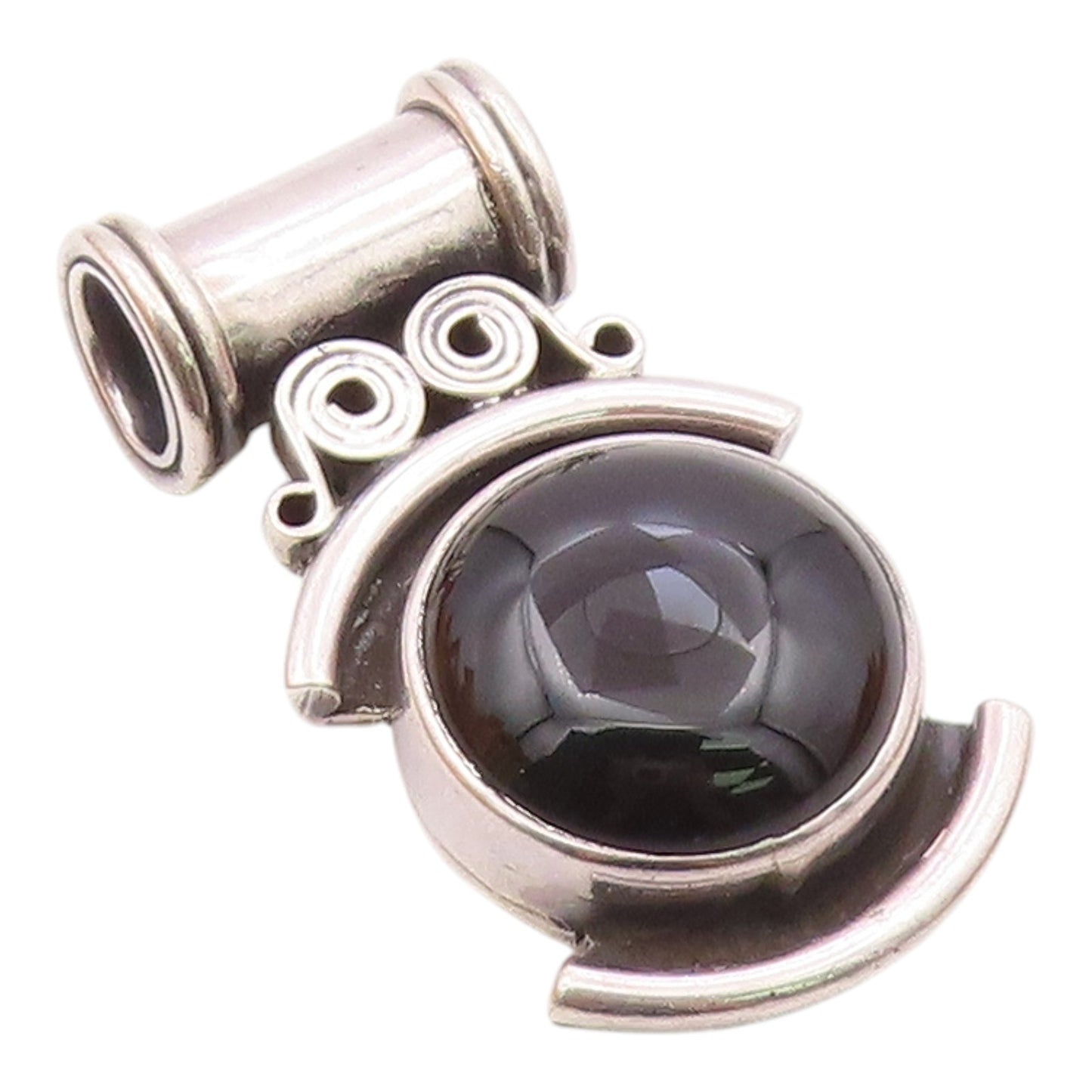 925 Sterling Silver  Vintage Heavy Cabochon Cut Black Onyx Pendant  PT15778