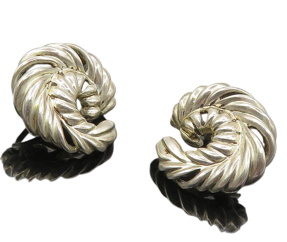 925 Sterling Silver  Vintage Shiny Swirl Feather Non Pierce Earrings  EG4954