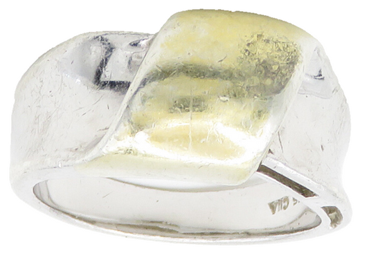 925 Sterling Silver  Vintage Shiny Two Tone Smooth Band Ring Sz 9  RG15876