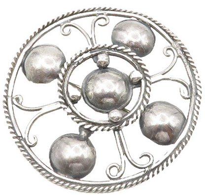 925 Sterling Silver  Vintage Shiny Round Dome Twist Design Brooch Pin  BP5379
