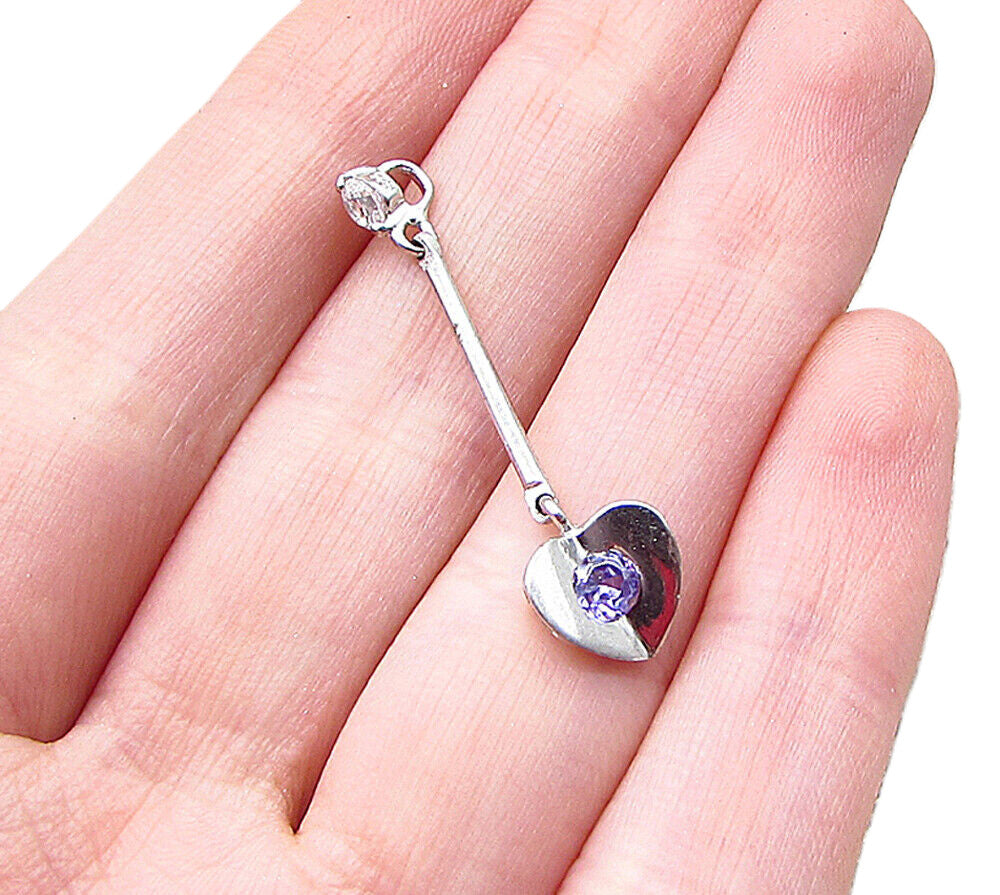 925 Sterling Silver  Amethyst & White Cubic Zirconia Love Drop Pendant  PT1527