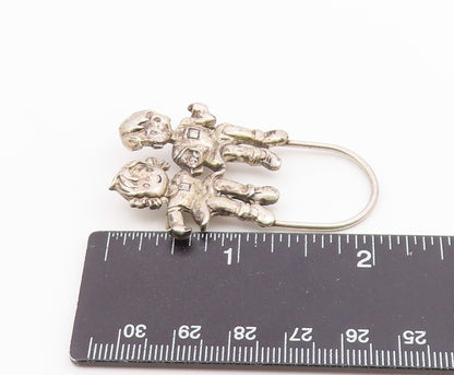 925 Sterling Silver  Vintage Shiny Girl & Boy Jumping Rope Brooch Pin  BP7372