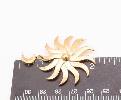 925 Sterling Silver Vintage Pendant Gold Plated 3D Carved Dangling Sun  PT22930