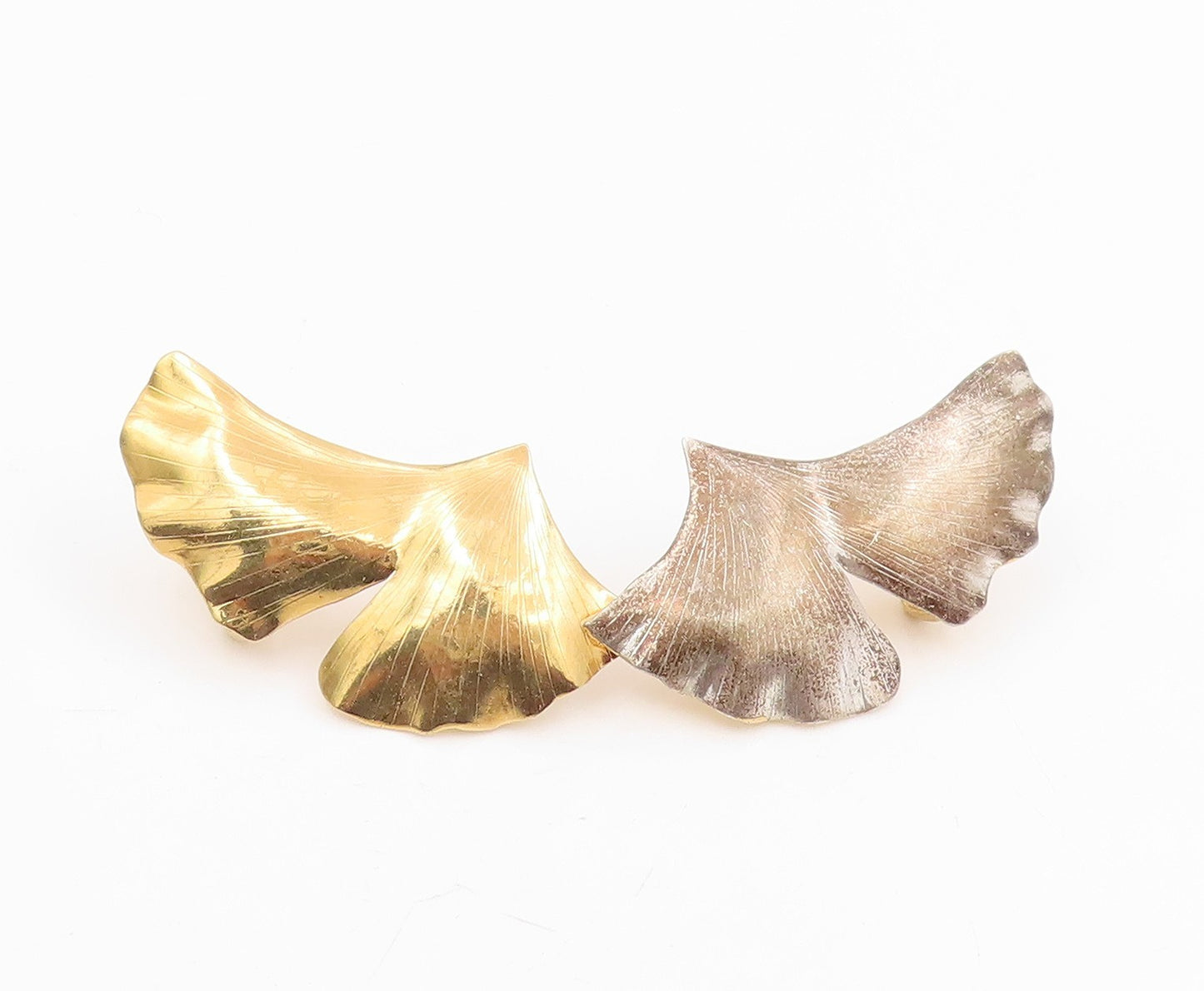 925 Sterling Silver Vintage Pendant Gold Plated Botanical Gingko Leaf  PT25776