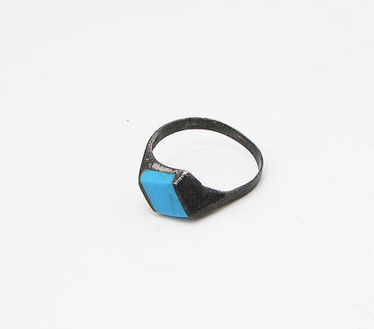 MEXICO 925 Sterling Silver  Vintage Inlay Turquoise Band Ring Sz 5  RG3120