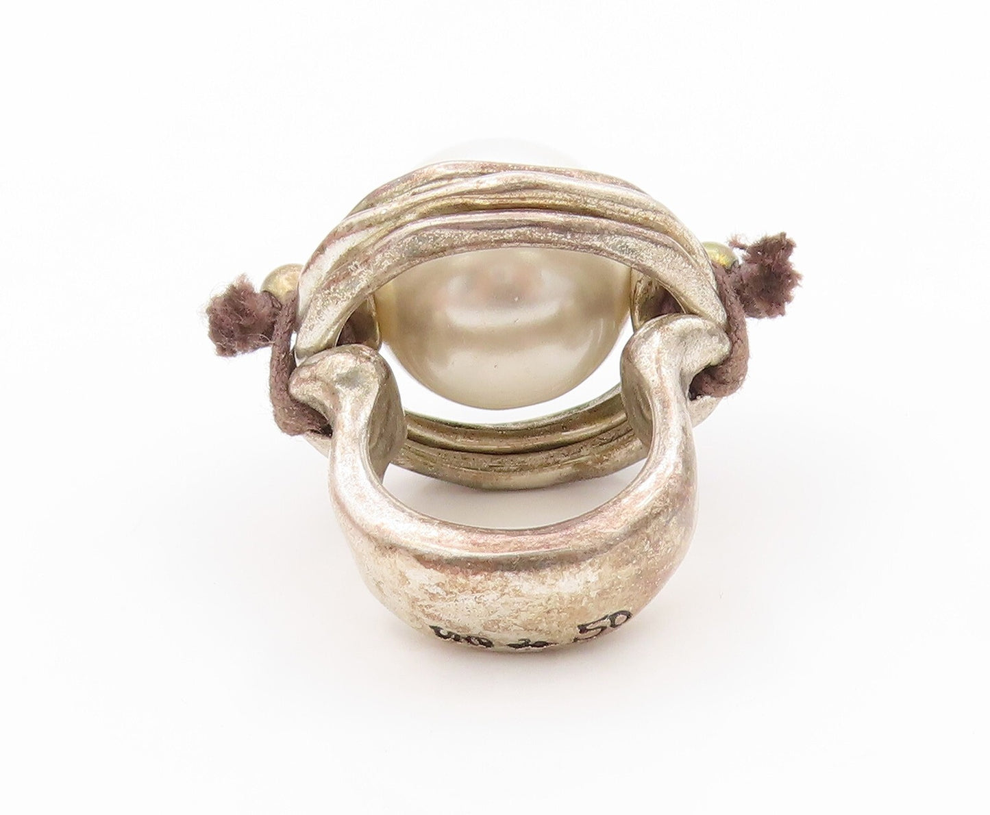 925 Sterling Silver Vintage Ring UNO DE 50 Large Cutout Pearl  Sz 7.5  RG31463