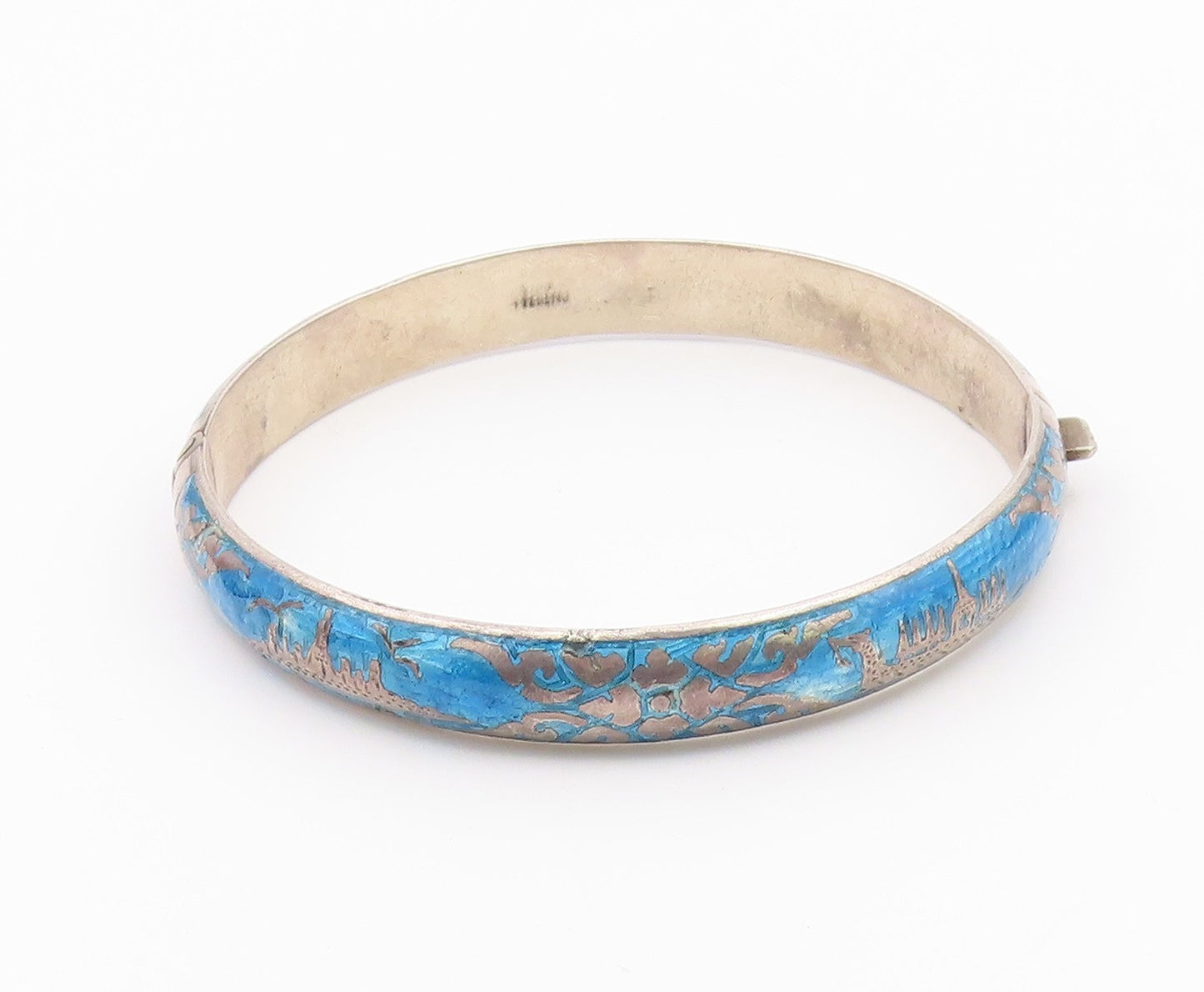 SIAM 925 Sterling Silver  Vintage Enamel Dragon Boat Bangle Bracelet  BT8493