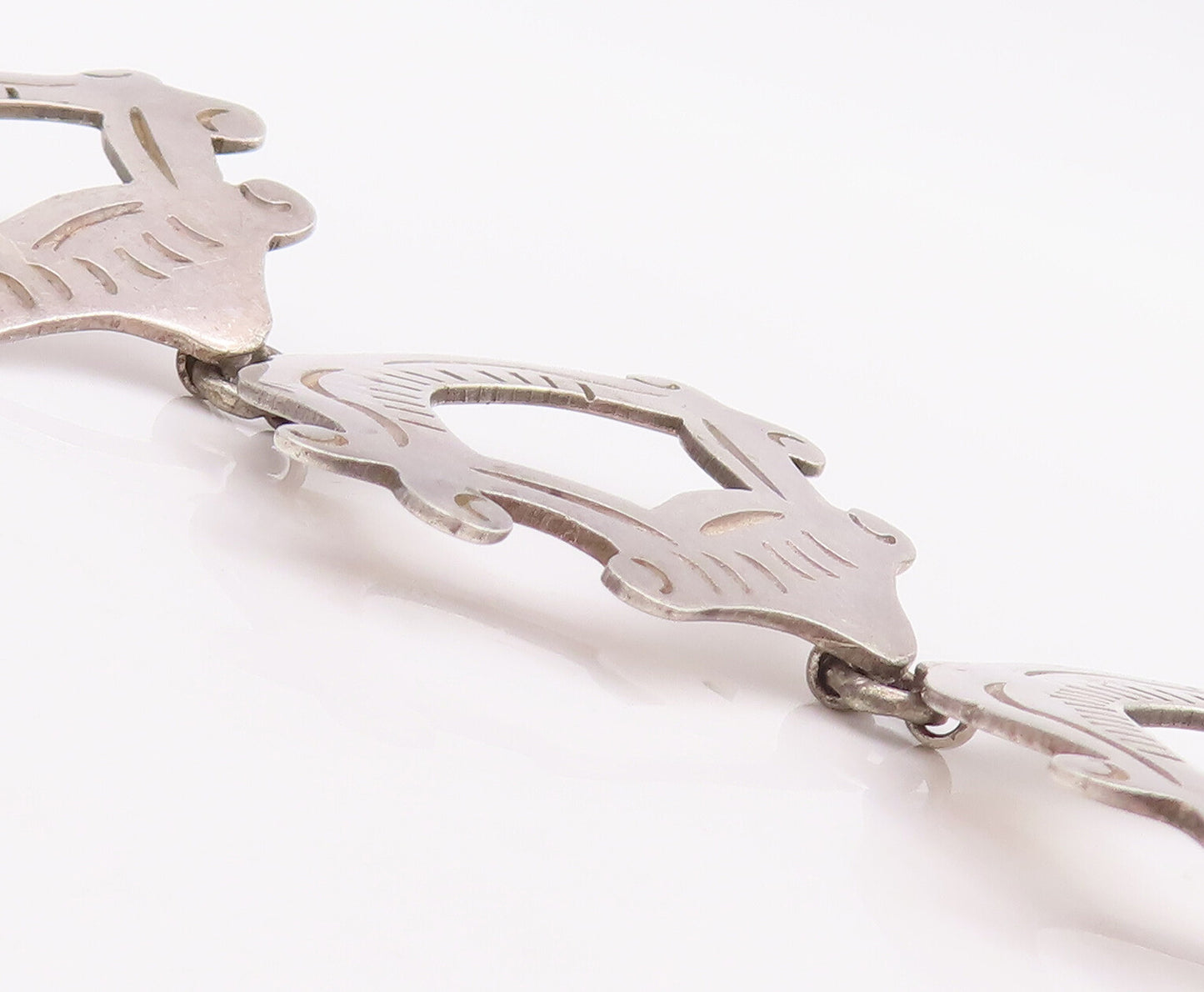 925 Sterling Silver Vintage Bracelet MEXICO Swirly Etched Frames Linked  BT10572
