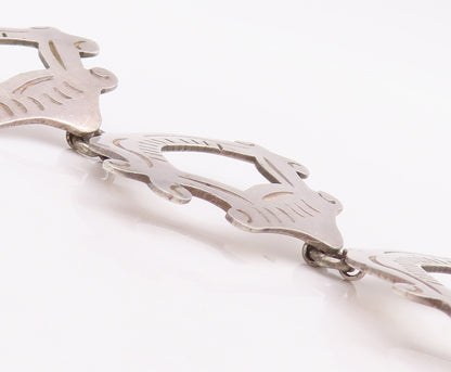 925 Sterling Silver Vintage Bracelet MEXICO Swirly Etched Frames Linked  BT10572