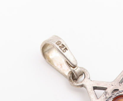925 Sterling Silver Vintage Pendant Cabochon Amber Star of David Charm  PT26652