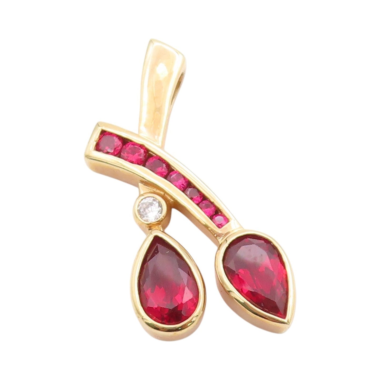 925 Sterling Silver Vintage Pendant Gold Plated Multi shape CZ Cherries  PT24796