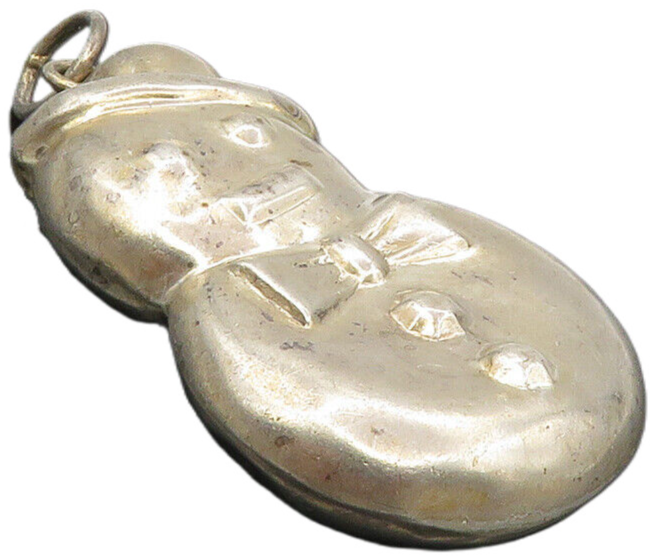 925 Sterling Silver  Vintage Shiny Hollow Snowman Christmas Pendant  PT7690