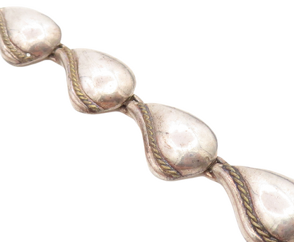 MEXICO 925 Sterling Silver  Vintage Floral Leaf Twist Chain Bracelet  BT2937