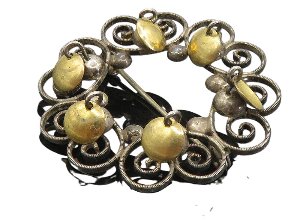 HALGREEN 925 Sterling Silver  Vintage Two Tone Swirl Wreath Brooch Pin  BP3300