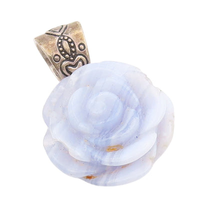 925 Sterling Silver Vintage Pendant CAROLYN POLLACK Gemstone Rose Carved PT24341