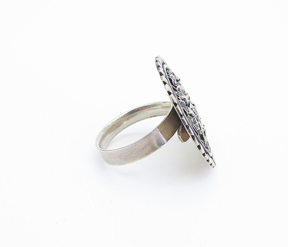 925 Sterling Silver  Vintage Modernist Sculpted Round Band Ring Sz 6.5  RG8099