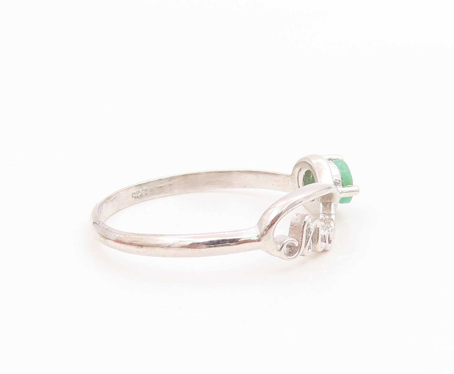 925 Sterling Silver Vintage Ring Emerald Mom Infinity Love Band  Sz 9  RG36149