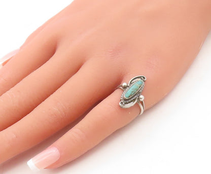 925 Sterling Silver Vintage Ring NAVAJO Swirly Cutout Turquoise  Sz 5.5  RG30999
