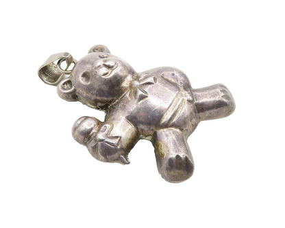 925 Sterling Silver  Vintage Dark Tone Hollow Teddy Bear Motif Pendant  PT7811