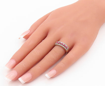 925 Sterling Silver Vintage Ring Minimalist Ruby Band Halo CZ  Sz 7  RG31776