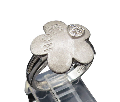 925 Silver  Vintage Genuine Diamonds & Engraved HOPE Flower Ring Sz 8  RG25603