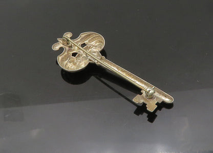 BEAU 925 Sterling Silver  Vintage Dark Tone Key Motif Brooch Pin  BP8572