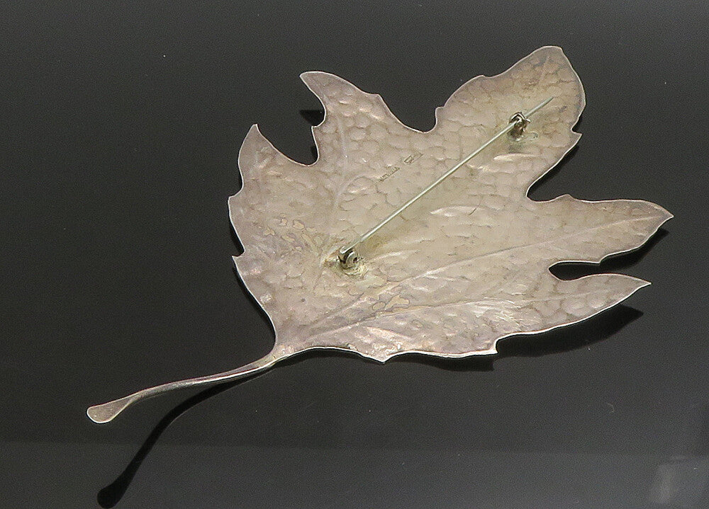 MANFREDI 925 Sterling Silver  Vintage Large Hammered Leaf Brooch Pin  BP9070