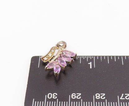 925 Sterling Silver Vintage Pendant Marquise Cut Amethyst & Topaz  PT24267