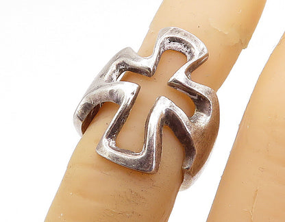 MEXICO 925 Sterling Silver  Vintage Religious Cross Band Ring Sz 4.5  RG3863