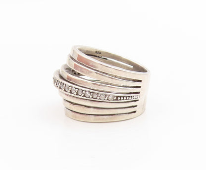 925 Sterling Silver Vintage Ring Round CZ Multi Row Wide Band  Sz 7.5  RG34431