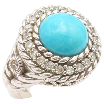 925 Sterling Silver Vintage Ring JUDITH RIPKA Turquoise & CZ Band  Sz 6  RG36686