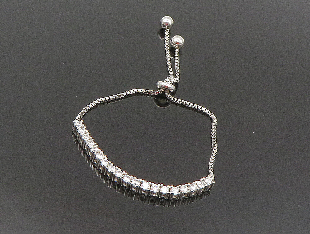 925 Silver  White Cubic Zirconia Adjustable Child Box Chain Bracelet  BT1002