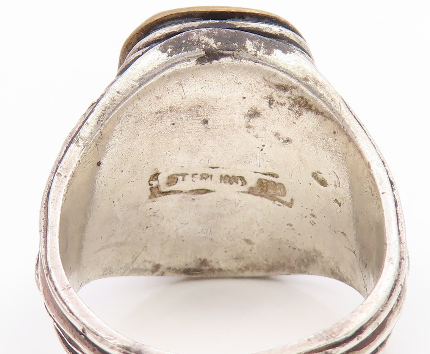 925 Sterling Silver Vintage Ring Heraldic Lion Rampant Shield  Sz 10  RG34402