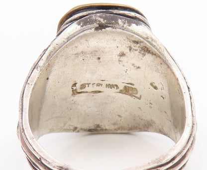 925 Sterling Silver Vintage Ring Heraldic Lion Rampant Shield  Sz 10  RG34402