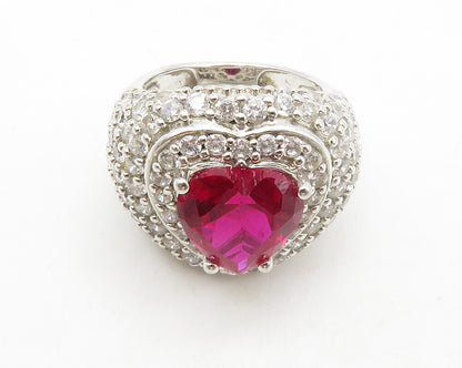 925 Sterling Silver  Pink Topaz & Cubic Zirconia Cocktail Ring Sz 5  RG13453