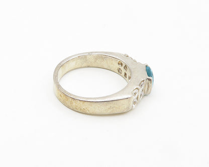 925 Sterling Silver  Vintage Blue & White Topaz Shiny Band Ring Sz 7  RG17975