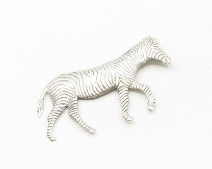 925 Sterling Silver  Vintage Shiny Walking Zebra Animal Brooch Pin  BP4761