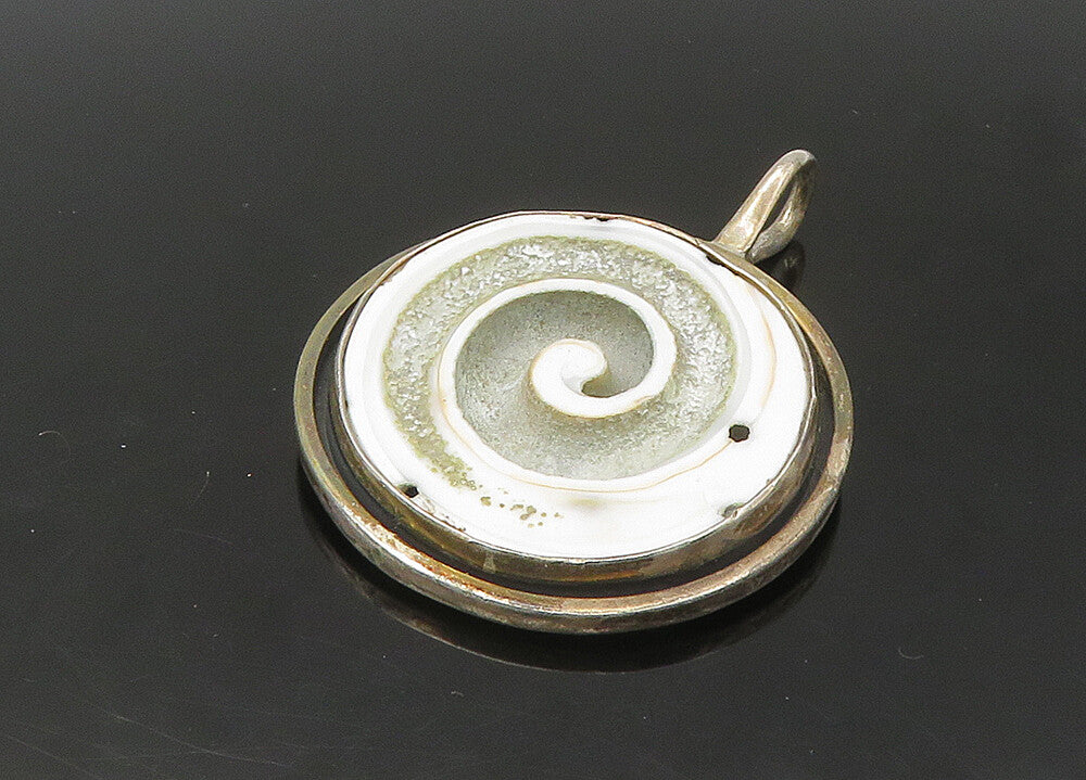 DESIGNER 925 Sterling Silver  Vintage Enamel Spiral Round Pendant  PT18364