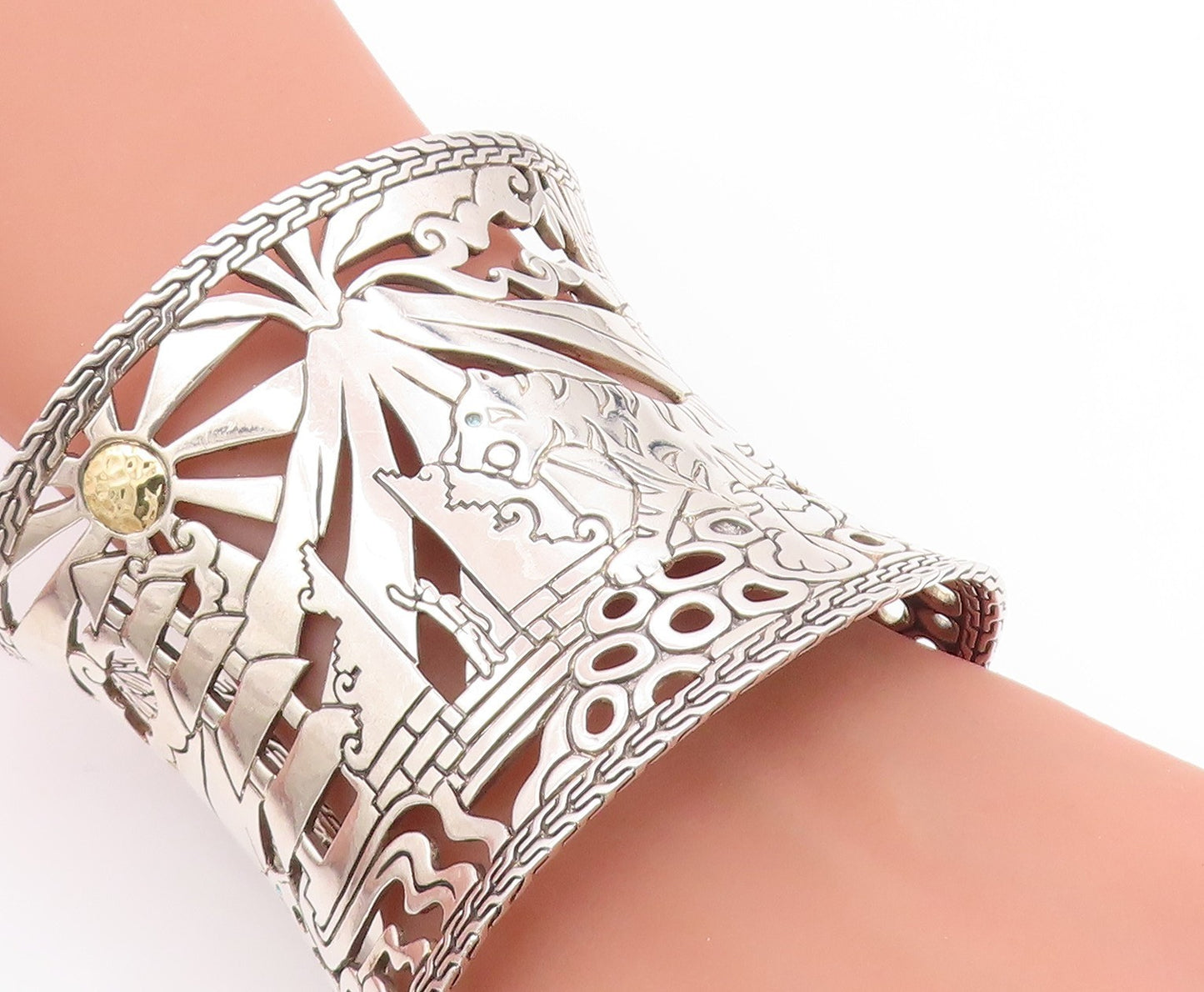 925 Sterling Silver Vintage Bracelet JOHN HARDY Large Macan Rare BT11910
