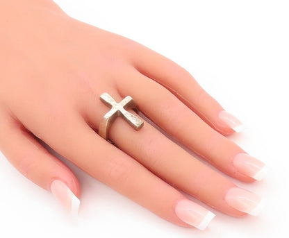 925 Sterling Silver Vintage Ring MEXICO Solid Cut Dented Cross  Sz 11.5 RG28437