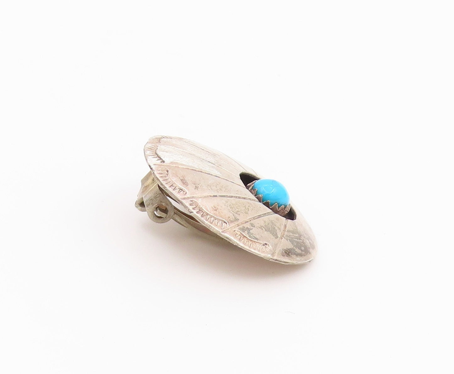 925 Sterling Silver Vintage Earrings NAVAJO Turquoise Concho Clip On  EG14433