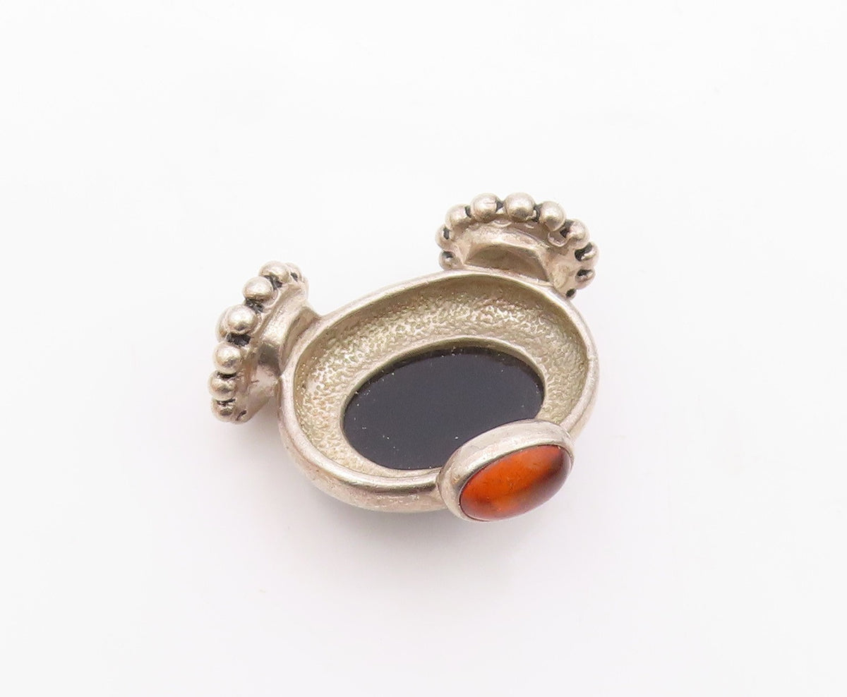 ESPO SIG 925 Silver   Vintage Cabochon Black Onyx & Amber Pendant  PT18722