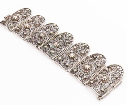 925 Sterling Silver Vintage Bracelet Antique Floral Filigree Work  BT11331