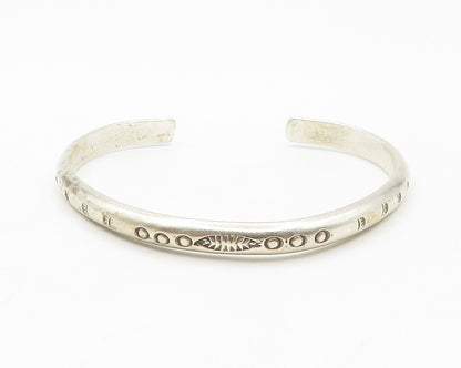 925 Sterling Silver  Vintage Shiny Etched Pattern Petite Cuff Bracelet  BT5199
