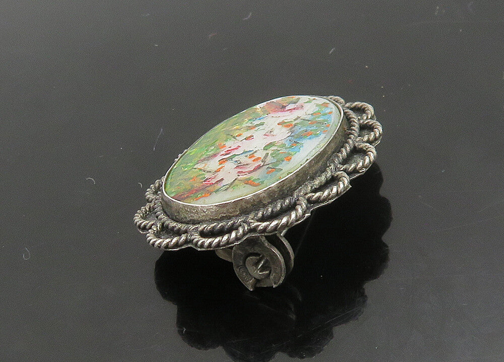 ISRAEL 925 Sterling Silver  Vintage Antique Mother Of Pearl Brooch Pin  BP9122