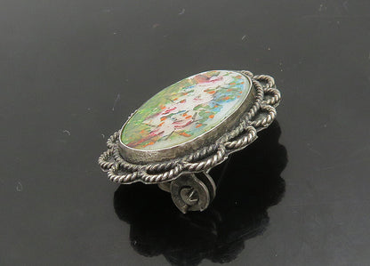 ISRAEL 925 Sterling Silver  Vintage Antique Mother Of Pearl Brooch Pin  BP9122