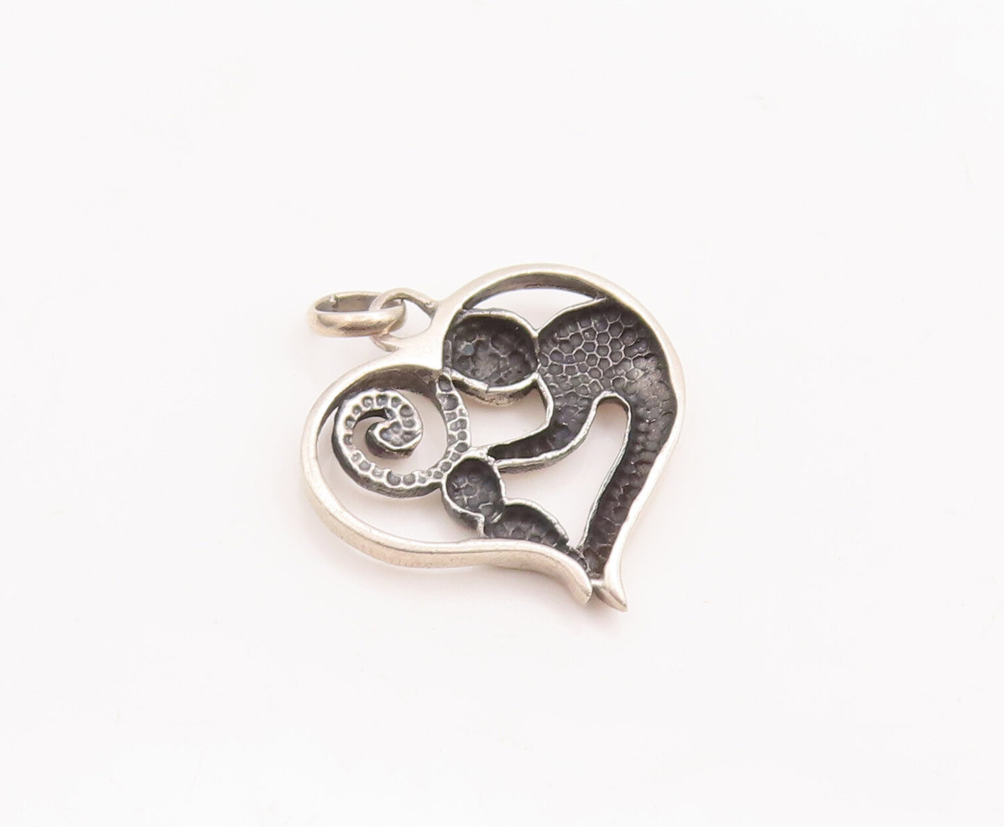 925 Sterling Silver Vintage Pendant Designer Mom And Child Love Heart  PT23262