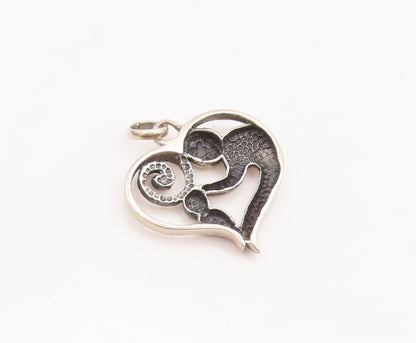 925 Sterling Silver Vintage Pendant Designer Mom And Child Love Heart  PT23262