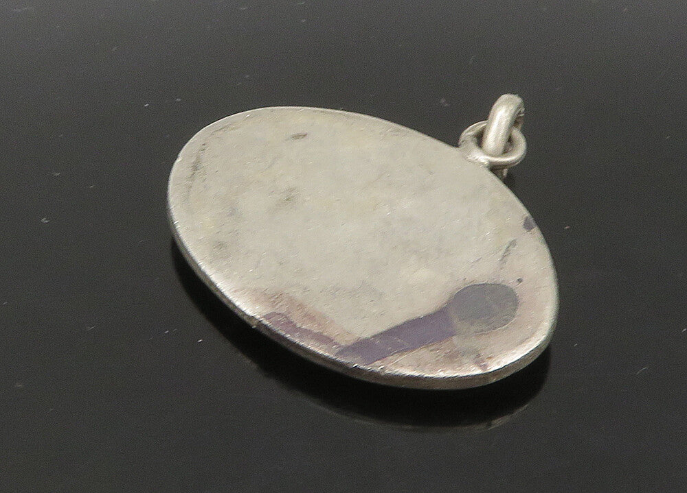 MIDDLE EAST 925 Sterling Silver  Vintage Shiny Oxidized Oval Pendant  PT18718